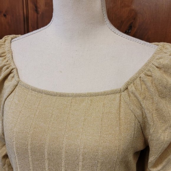 New Zac & Rachel Shirred Square Neck Bodice Top White Swan with Gold Lurex M - Picture 11 of 14